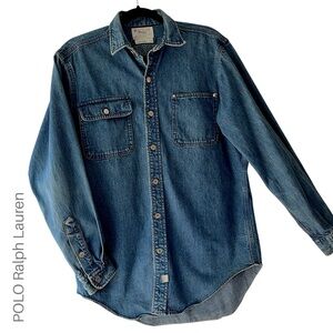 POLO RALPH LAUREN VINTAGE DUNGAREES LONG SLEEVE DENIM SHIRT METAL BUTTONS SMALL